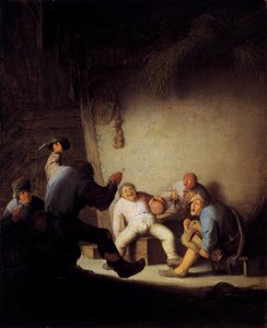 Campesinos bebiendo y haciendo música en un granero de Adriaen Jansz. van Ostade